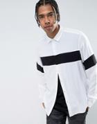 Asos Oversized Viscose Shirt With Cut And Sew In White - White