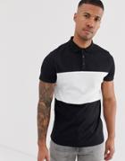 Asos Design Polo Shirt With Contrast Body Panel In Black - Black
