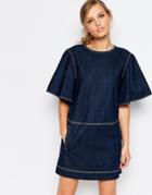 See By Chloe Denim Flutter Sleeve Dress - Blue