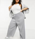 Asos Design Curve Plisse Culotte Pants In Gray Heather-grey