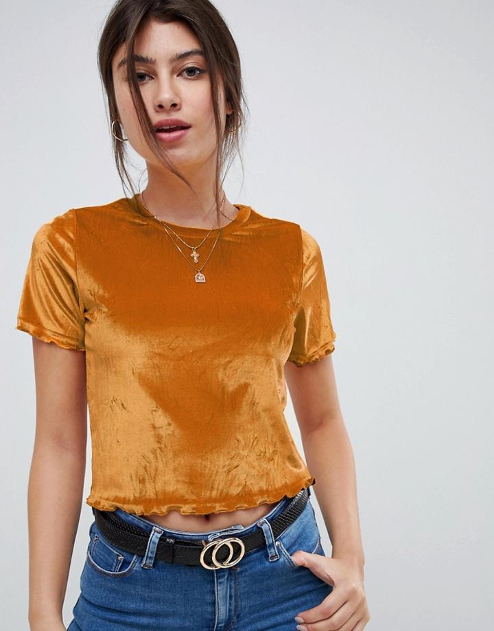 Asos Design Velvet Lettuce Edge Crew Neck T-shirt - Yellow