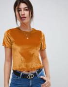 Asos Design Velvet Lettuce Edge Crew Neck T-shirt - Yellow