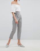 Mango Tie Front Cropped Check Pants - Gray