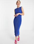 Asos Design Plisse Midi Dress In Cobalt-blues