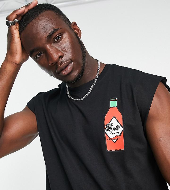 New Love Club Tall Hot Sauce Oversized Sleeveless T-shirt In Black