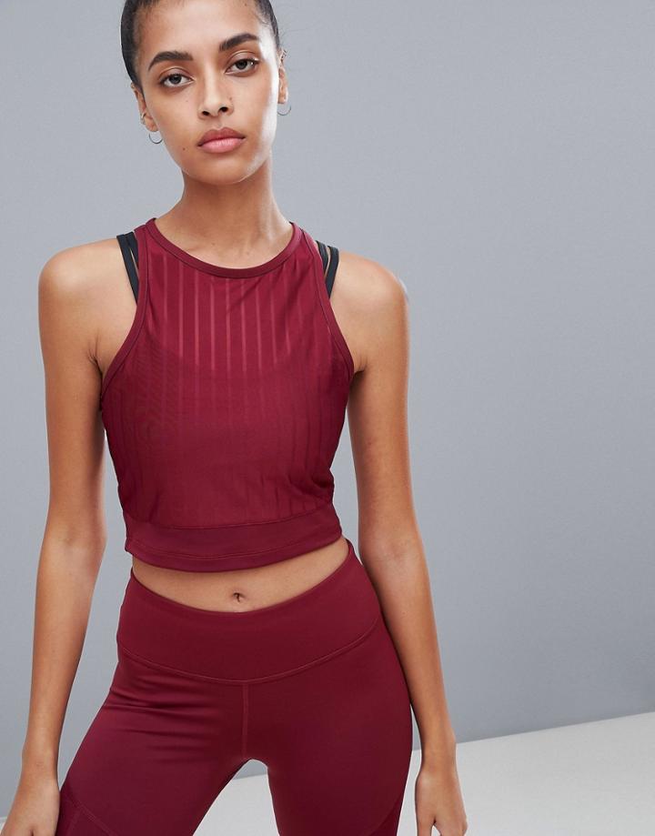 Reebok Training Rib Mesh Crop Top In Burgundy
