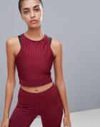 Reebok Training Rib Mesh Crop Top In Burgundy