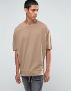 Asos Super Oversized T-shirt With Drawcord Hem In Sand - Brown