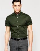 Asos Skinny Shirt In Forest Green With Short Sleeves - Forest Green