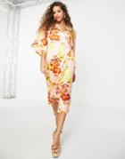 Topshop Kimono Midi Dress In Floral Print-multi