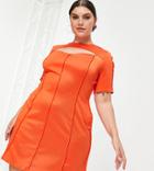 Asos Design Curve Mini Skater Dress With Cut Out Detail And Exposed Seams-orange