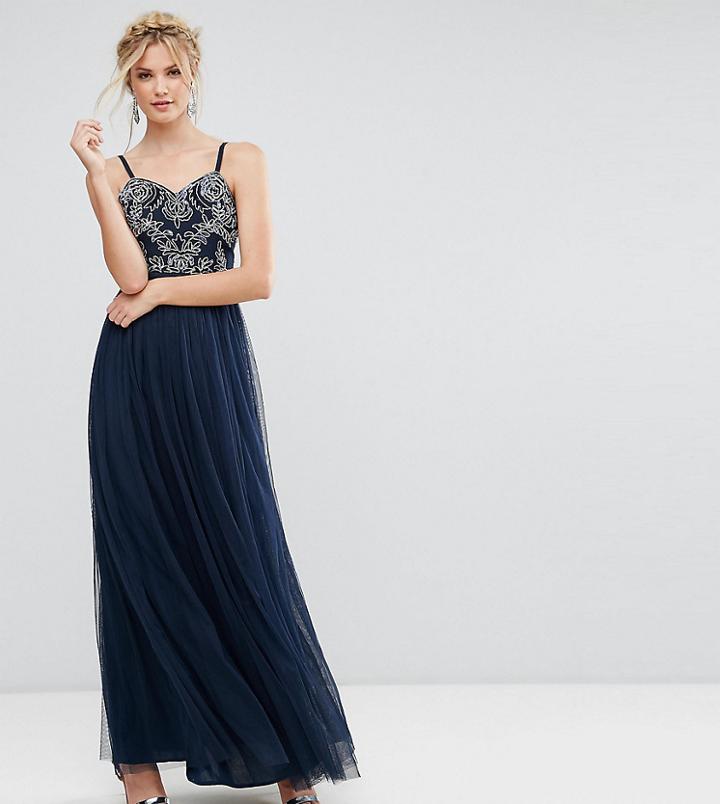 Maya Tall Cami Strap Bow Back Embellished Maxi Dress-navy
