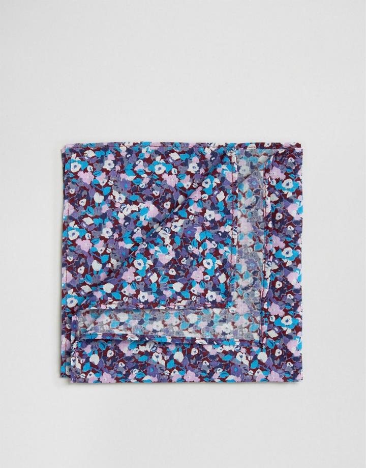 Asos Wedding Floral Pocket Square In Blue - Blue