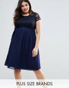 Lovedrobe Plus Dress With Lace Top - Navy