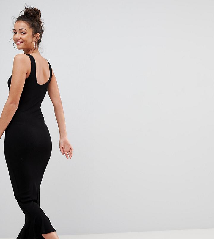 Asos Design Tall Maxi Tank Dress With Scoop Back And Asymmetric Frill Hem - Black