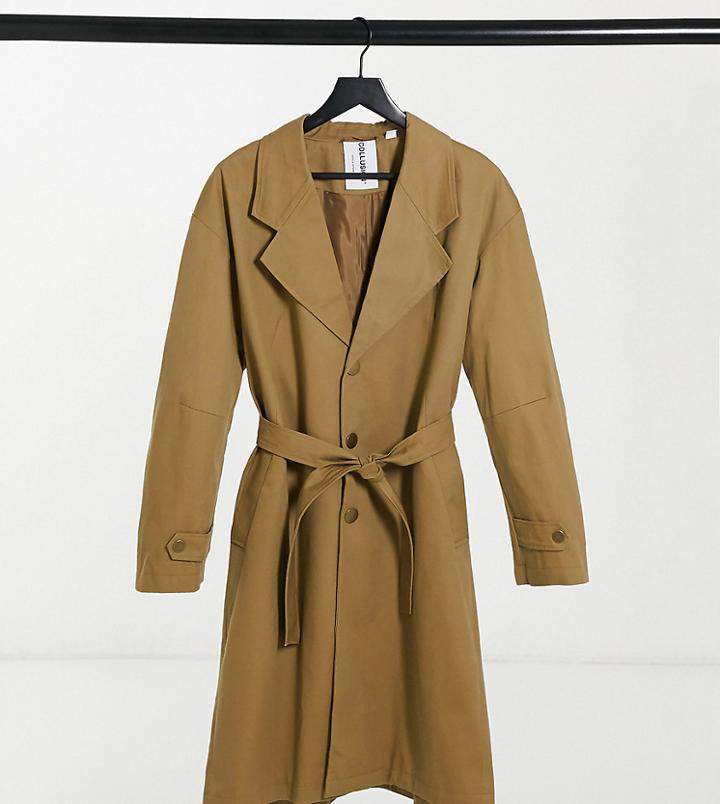 Collusion Unisex Oversized Belted Trench In Sand-brown