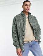 Asos Design Boxy Oversized Wool Mix Shirt In Green Herringbone