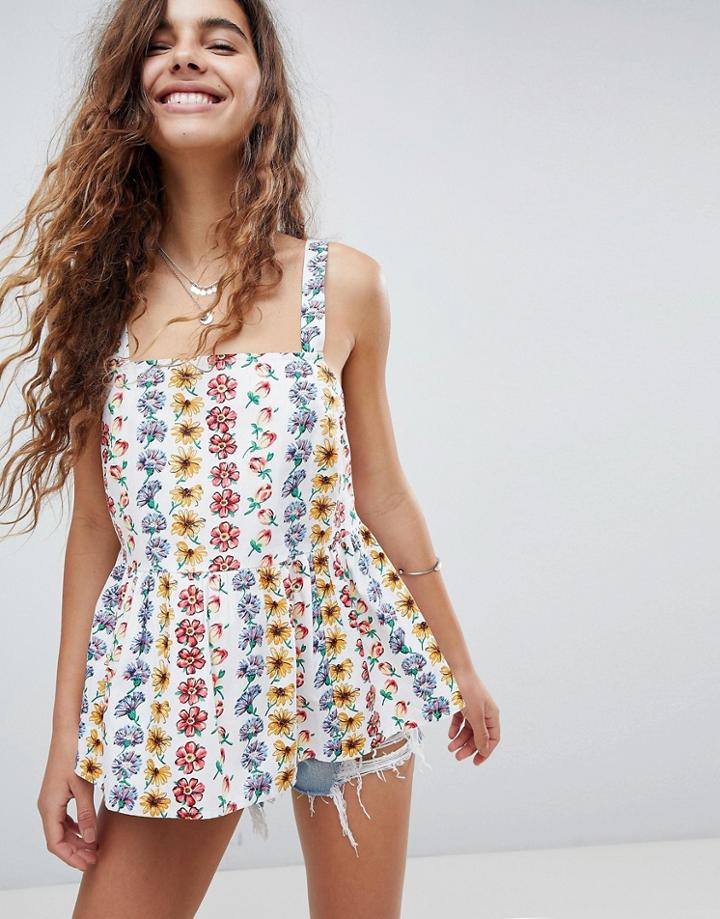 Asos Smock Cami In Cotton In Floral - Multi