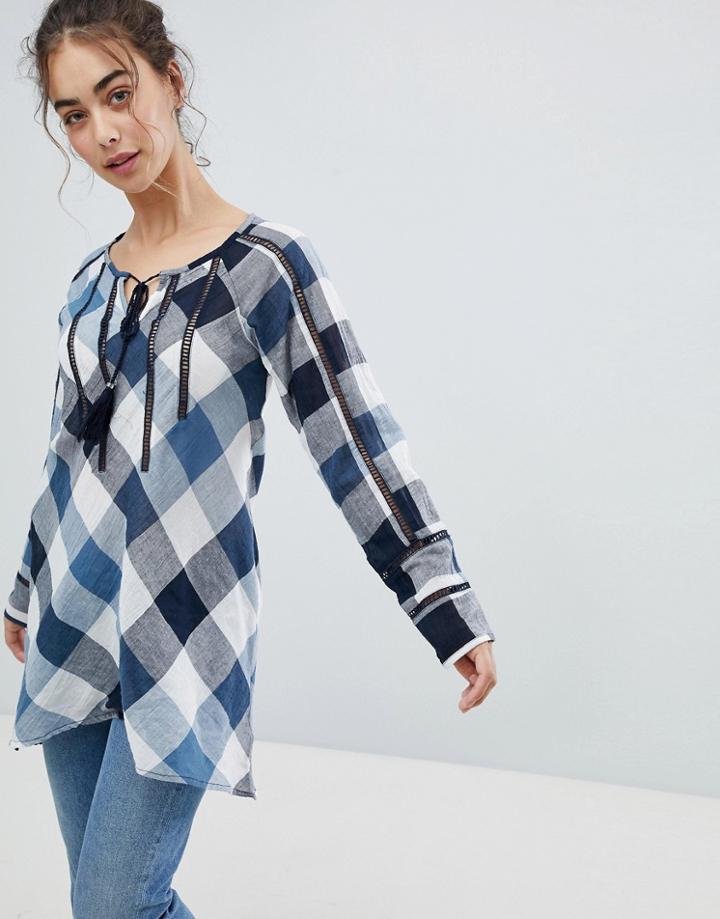 Qed London Gingham Top - Navy