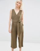 Lost Ink Jumpsuit With Awkward Leg Length - Khaki