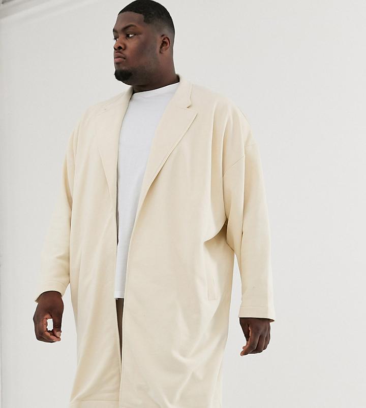 Asos Design Plus Extreme Oversized Jersey Duster Jacket In Beige