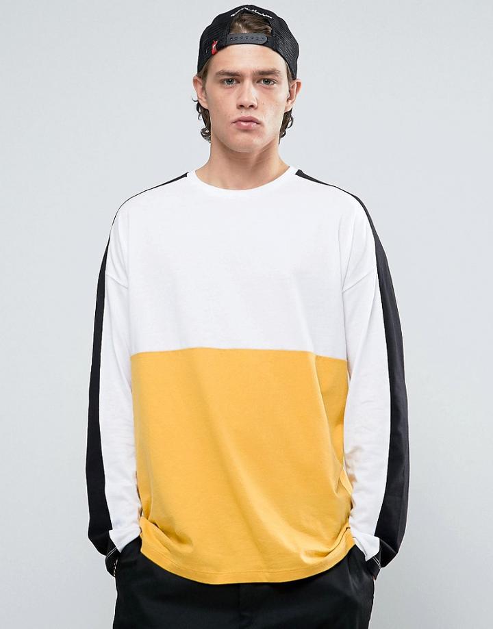 Asos Oversized Long Sleeve T-shirt With Color Blocking In Heavyweight - White
