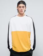 Asos Oversized Long Sleeve T-shirt With Color Blocking In Heavyweight - White