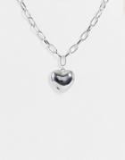 Asos Design Necklace With Puffed Heart Pendant In Silver Tone