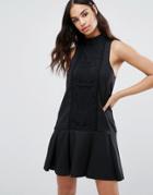 Missguided Lace Panel Drop Hem Dress - Black