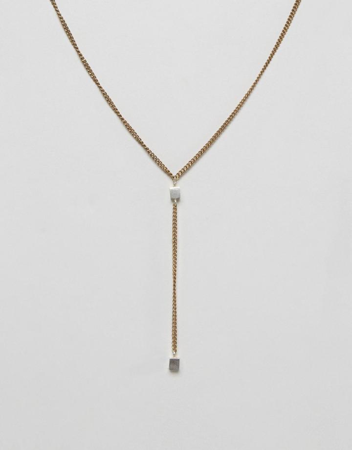 Made 2 Tone Cube Drop Necklace - Gold