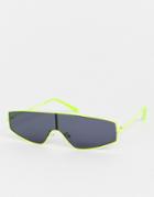 Asos Design Metal Visor Sunglasses In Neon - Yellow