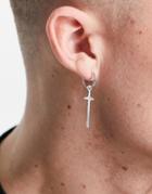 Asos Design Stud And Drop Hoop Earrings With Heart And Cross In Silver Tone