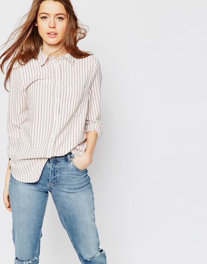 Asos Boyfriend Shirt With Rust Stripe - Multi