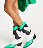 Public Desire Wide Fit Howdy Western Boots In Green Mix