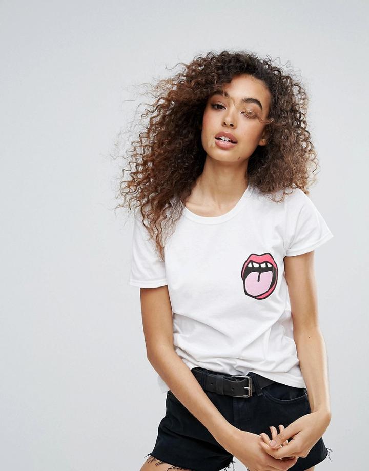 New Love Club Skate Mouth Dip Hem Oversize T Shirt - White