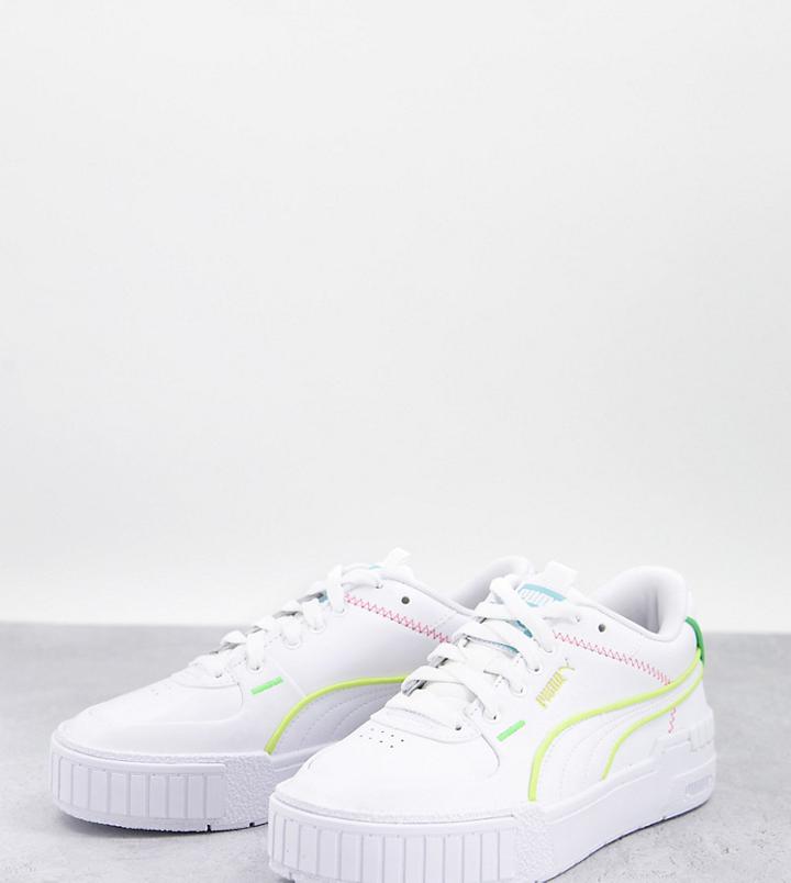 Puma Cali Sport Sneakers In White With Multi Neon Piping - Exclusive To Asos