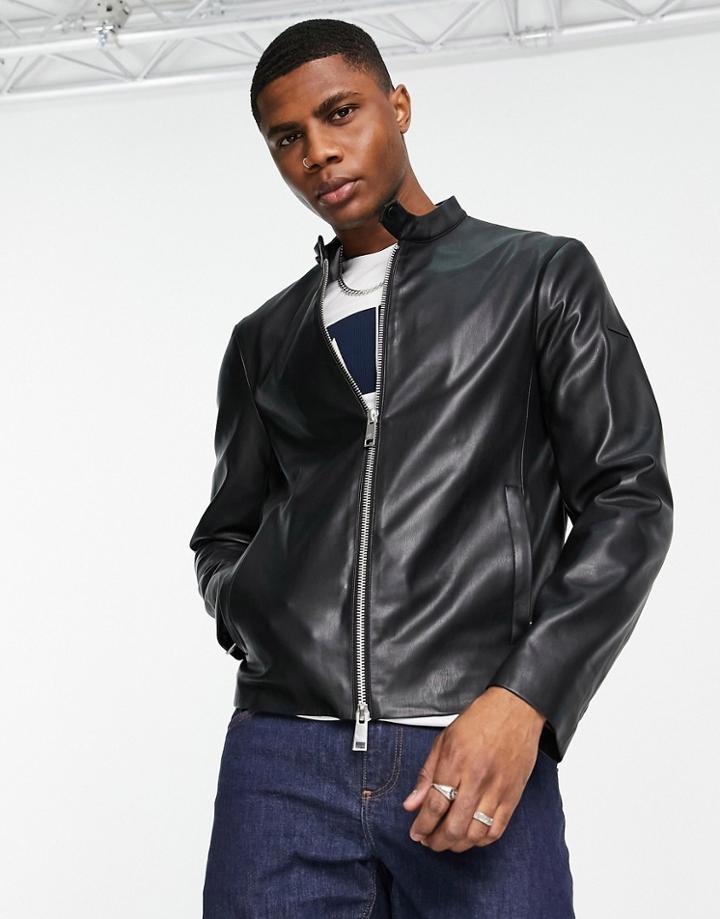 Armani Exchange Leather Moto Jacket-black