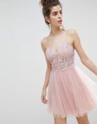 Asos Design Premium Lace Cami Top Tulle Mini Dress - Pink