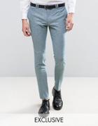 Noak Super Skinny Suit Pants In Fleck Wool - Blue