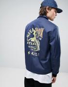 Asos Coach Jacket With Back Print In Navy - Navy