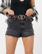 Asos Design Double Chain Circle Waist And Hip Belt In Chocolate Croc-brown