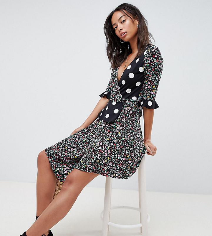 Asos Design Tall Wrap Dress In Mixed Print-multi