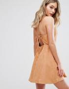 Oh My Love Square Neck Mini Dress With Open Back - Tan