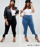 Asos Curve Rivington 2 Pack Denim Jeggings In Black And Mid Wash Blue - Multi
