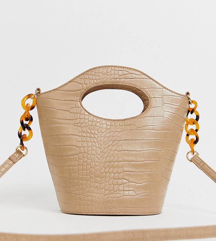 My Accessories London Exclusive Mock Croc Bucket Cross Body Bag With Resin Strap Detail - Beige