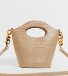 My Accessories London Exclusive Mock Croc Bucket Cross Body Bag With Resin Strap Detail - Beige