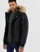 Only & Sons Short Parka With Removable Faux Fur Hood-black