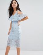 Qed London Lace Overlay Pencil Dress - Blue