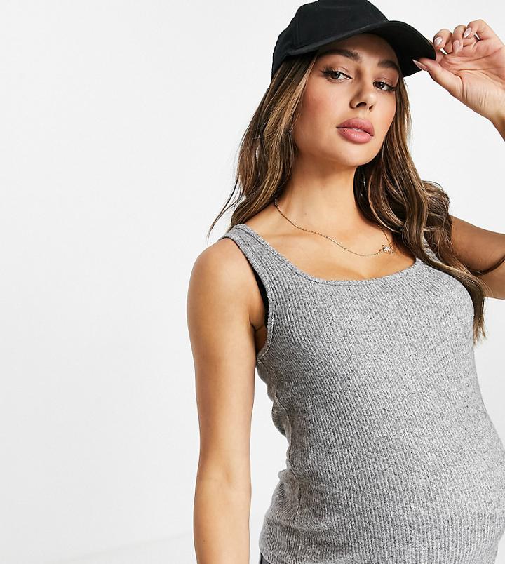 Topshop Maternity Brushed Ribbed Square Neck Tank Top In Gray-grey
