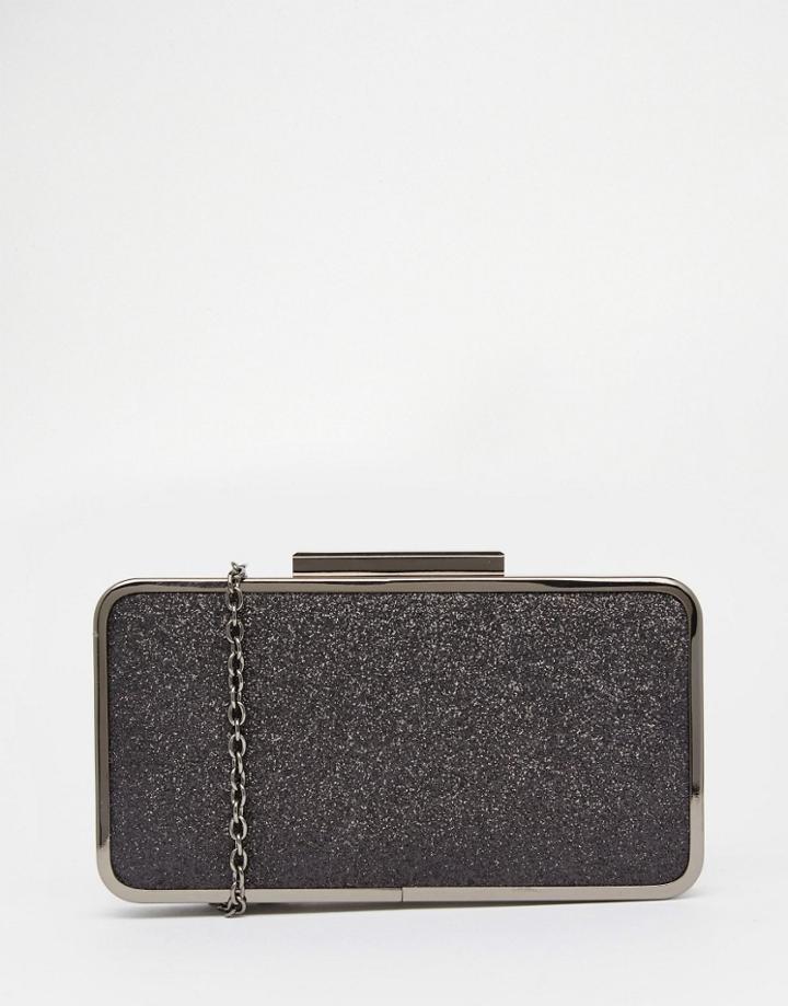 Nali Glitter Effect Black Metal Edge Box Clutch Bag - Black